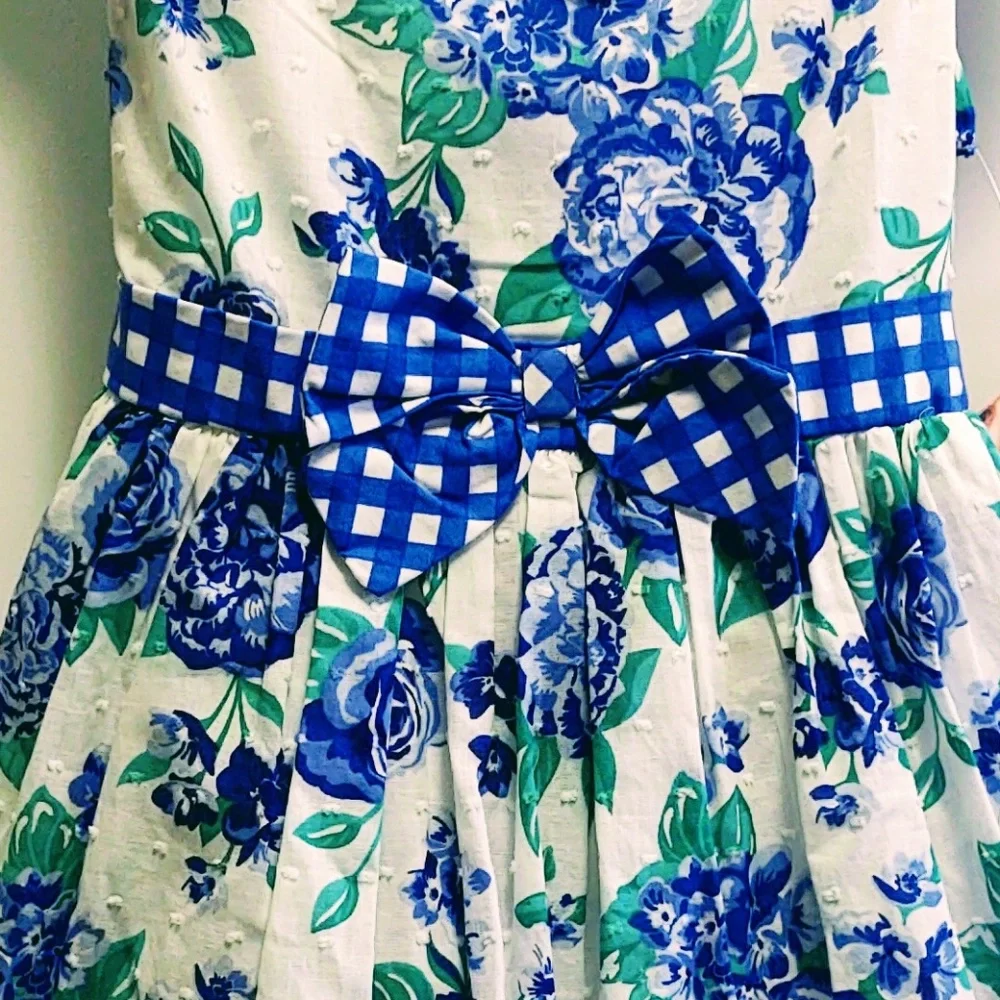 NWT NANNETTE GIRL BLUE/WHITE FLORAL POLY/COTTON PETTICOAT FLUTTER SLEEVE DRESS 5 - Picture 3 of 13